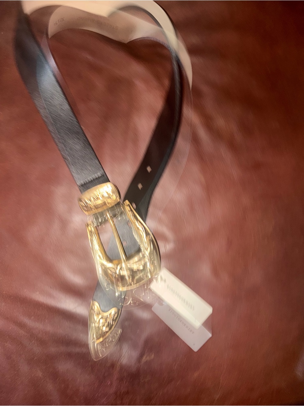 Anthropologie Black Belt with Gold Western Buckle